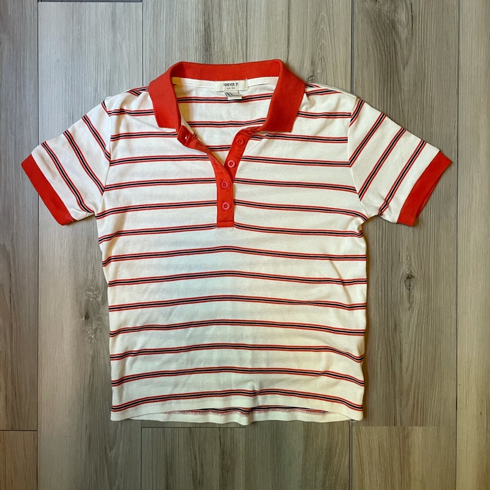 Forever 21 Striped Collared T-Shirt
